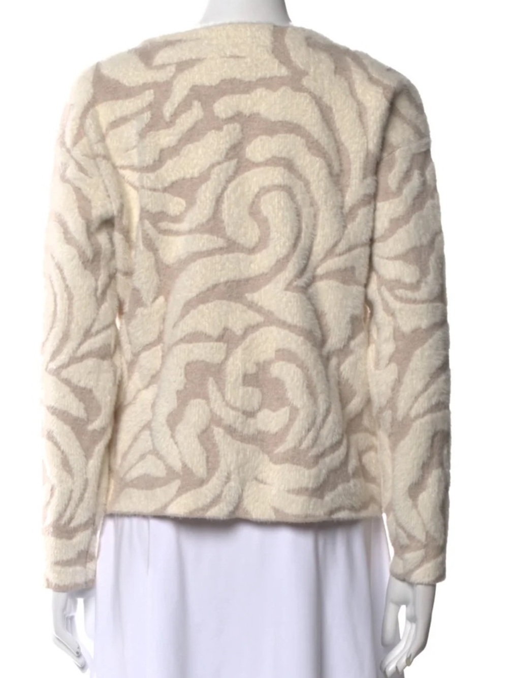 CYNTHIA ROWLEY Cozy Cream and Beige Patterned Women's Sweater - Picture 6 of 8